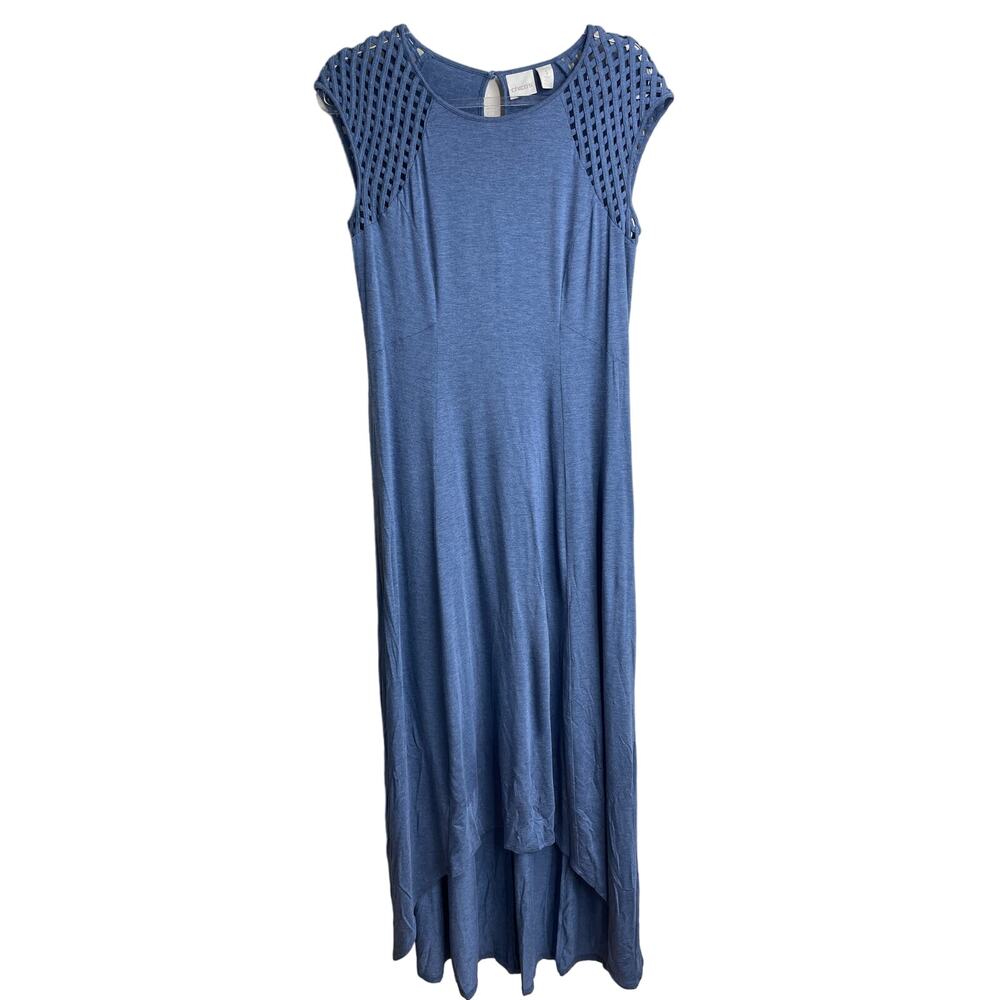 CHICO's Maxi Dress Slinky Stretch Jersey Knit Size 1 / US M Blue Short Sleeve
